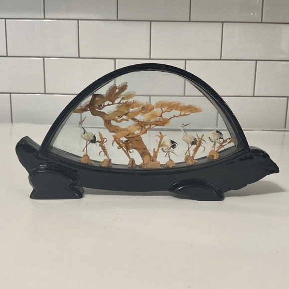 VTG Chinese Diorama cork Stork Wood Case signed San You - Picture 3 of 7